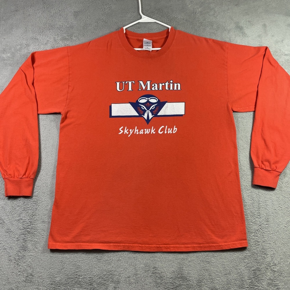 UT Martin Slyhawk Club Shirt Adult XL Orange Long Sleeve Graphic Tee READ